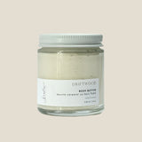 Jar of Driftwood body butter on a white background