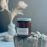 Sealuxe Echo amber glass candle with lavender and vanilla scent
