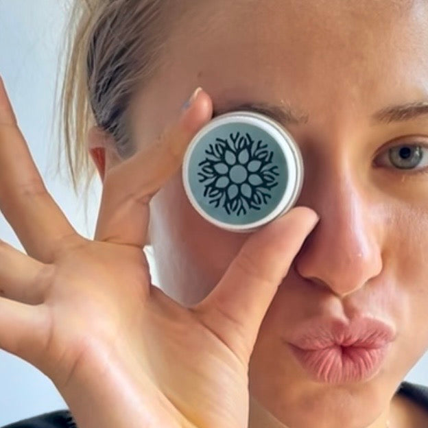 Close-up of lips with a fresh mint lip balm applied