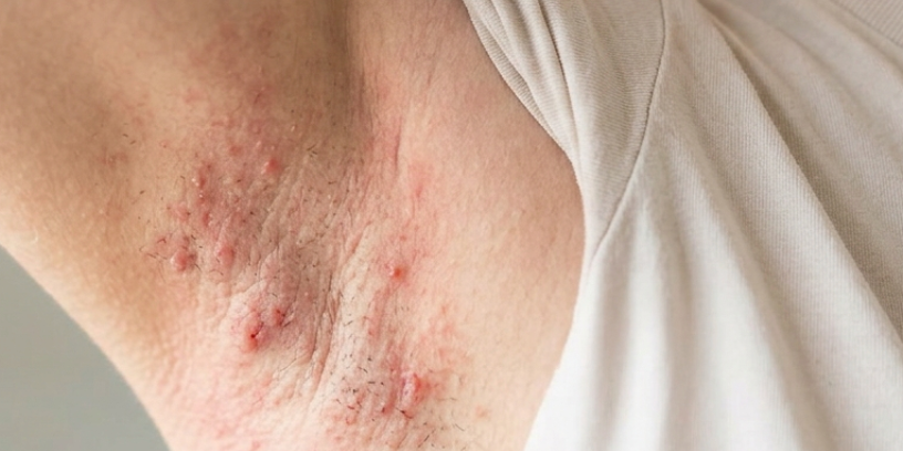 Close-up of razor burn and ingrown hairs on underarm skin — skin concern addressed by Sealuxe natural shaving soap