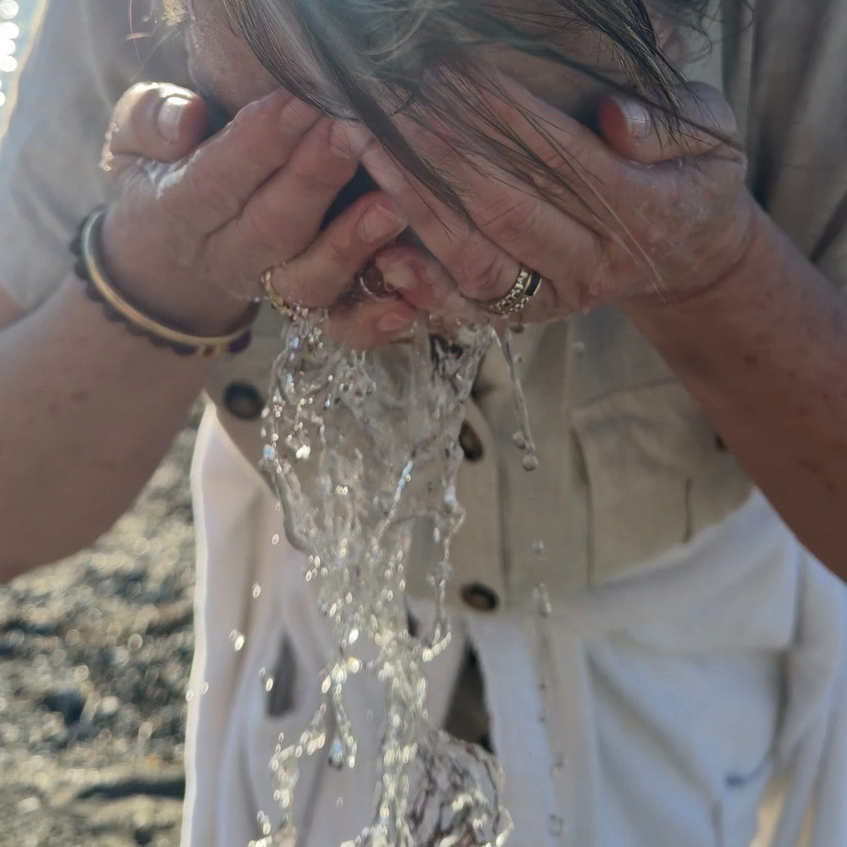Rinsing face thoroughly with water after using a facial scrub