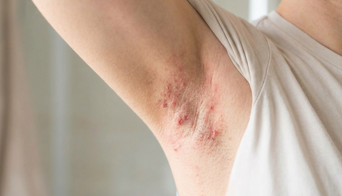 Close-up of underarm razor burn and skin irritation — skin concern addressed by Sealuxe natural shaving products