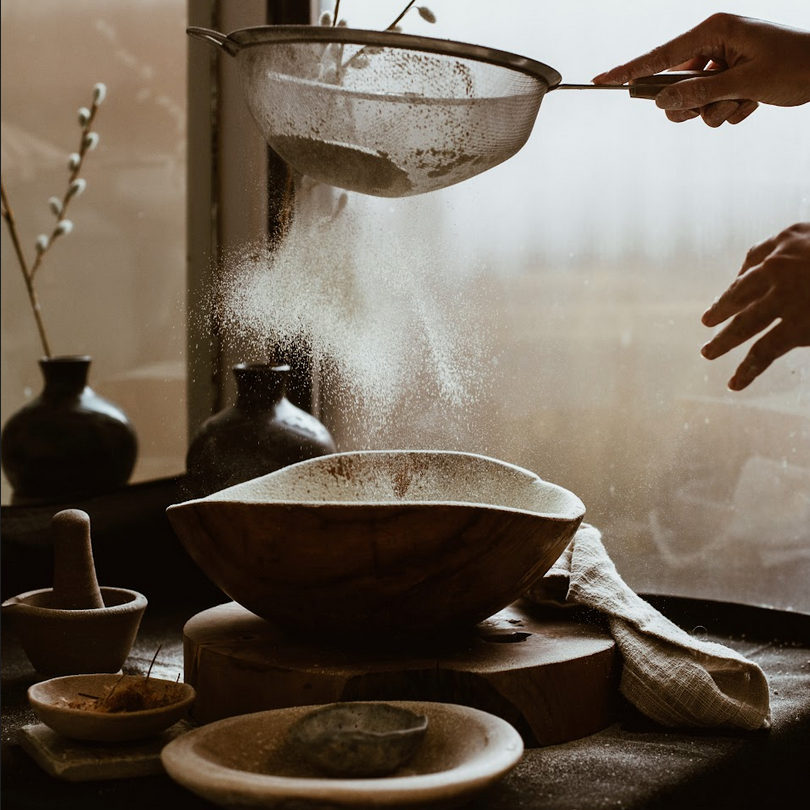 mixing ingredients together by sifting of Sealuxe's goddess grains facial cleanser